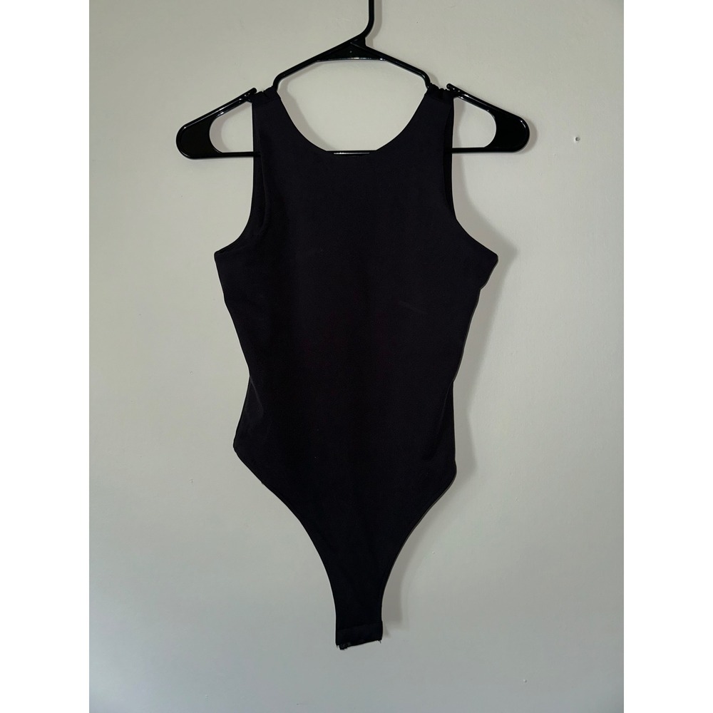 H&M Divided Black Sleeveless Thong Bodysuit High Neck Scoop Back XS Grunge Basic